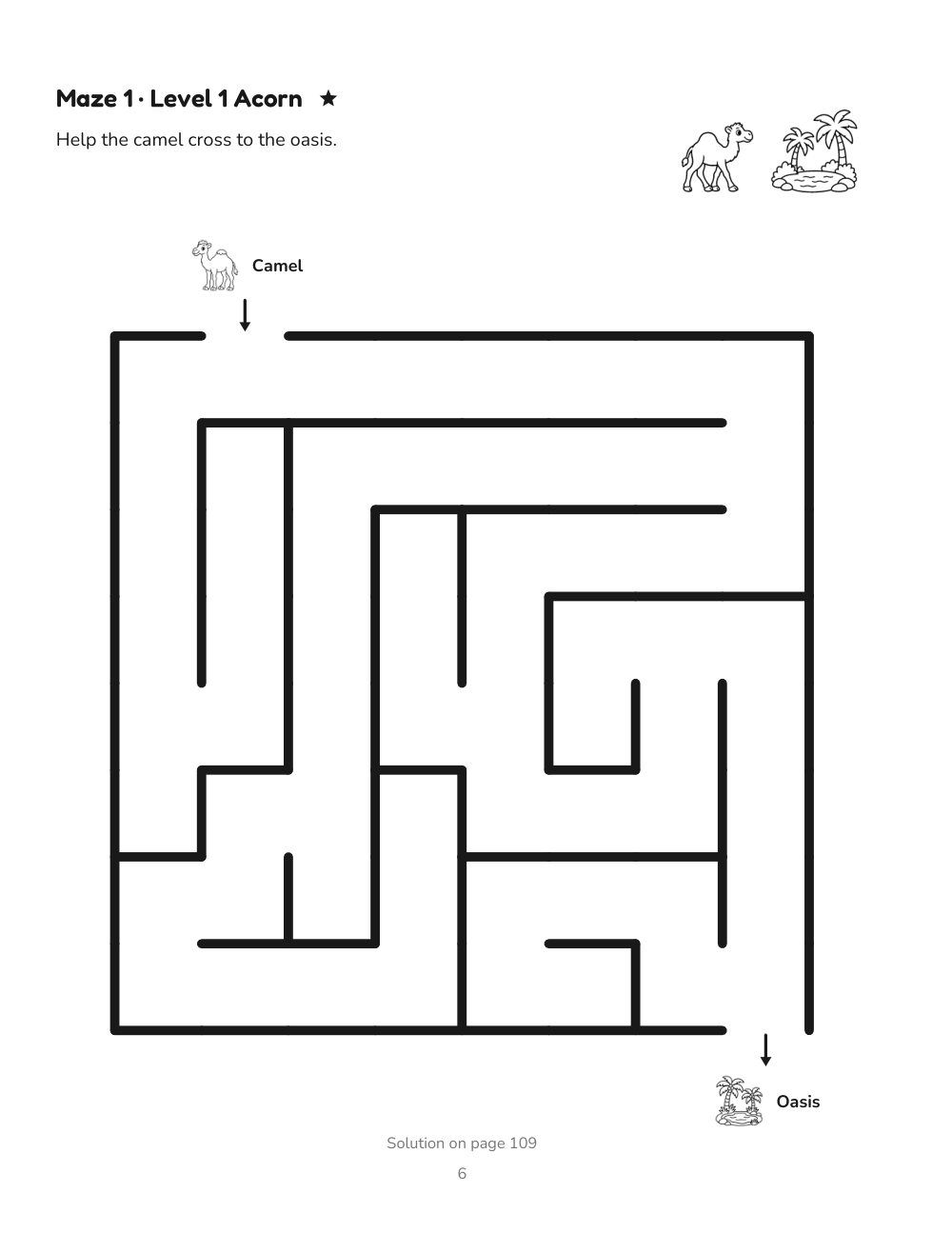 Level 1 Acorn: an easy maze from the camel to the oasis