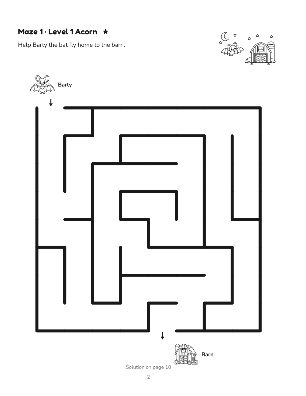 The first maze in the free Halloween pack: help Barty the bat fly home to the barn