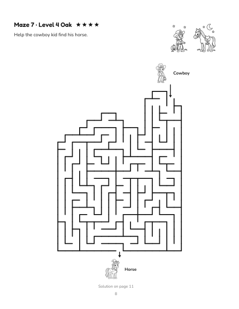 A haunted-house maze from the free pack: help the cowboy kid find his horse