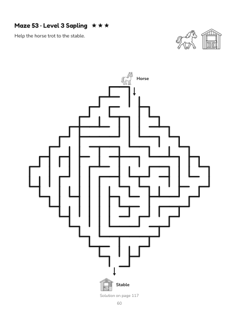 A diamond-shaped maze: help the horse trot to the stable